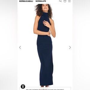 Norma Kamali Halter Turtle Side Slit Gown